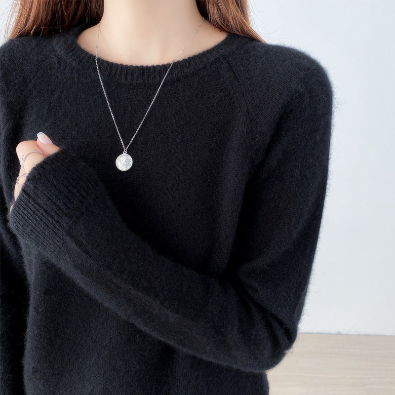 Women's Fashionable Simple Solid Color Round Neck Sweater