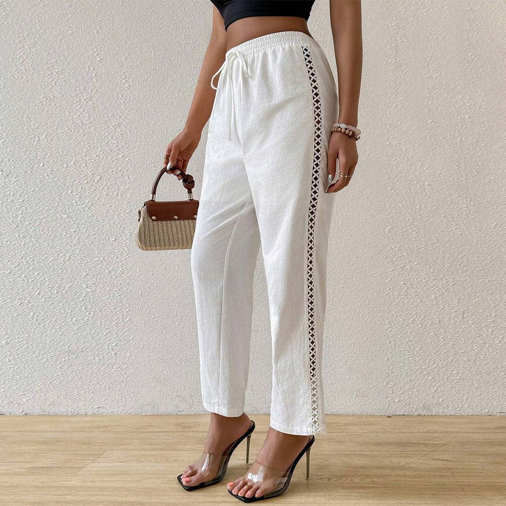 Women's Hollow Drawstring Straight-leg Pants