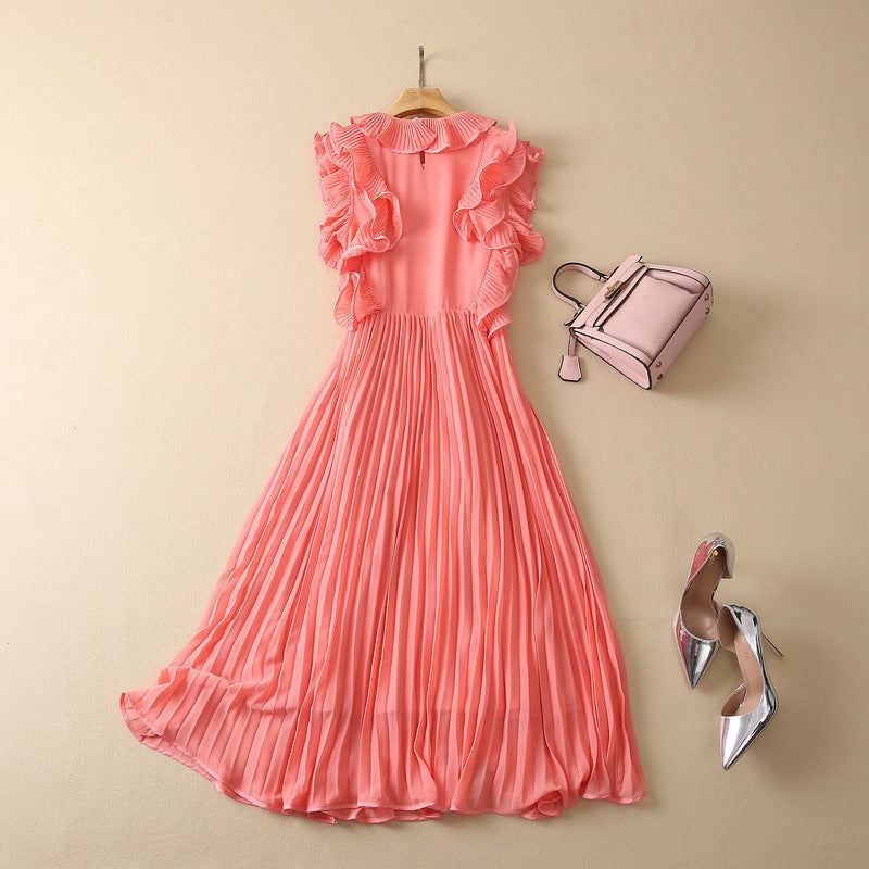 Wave Ruffled Heavy Industry Pleated Strip Pleated Puffy Dress