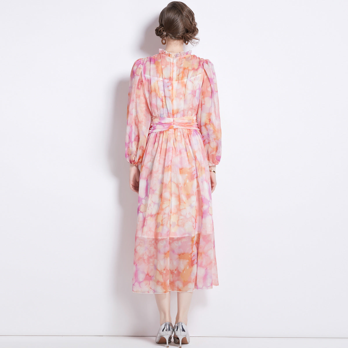 A- Line Printed Chiffon Dress Elegant