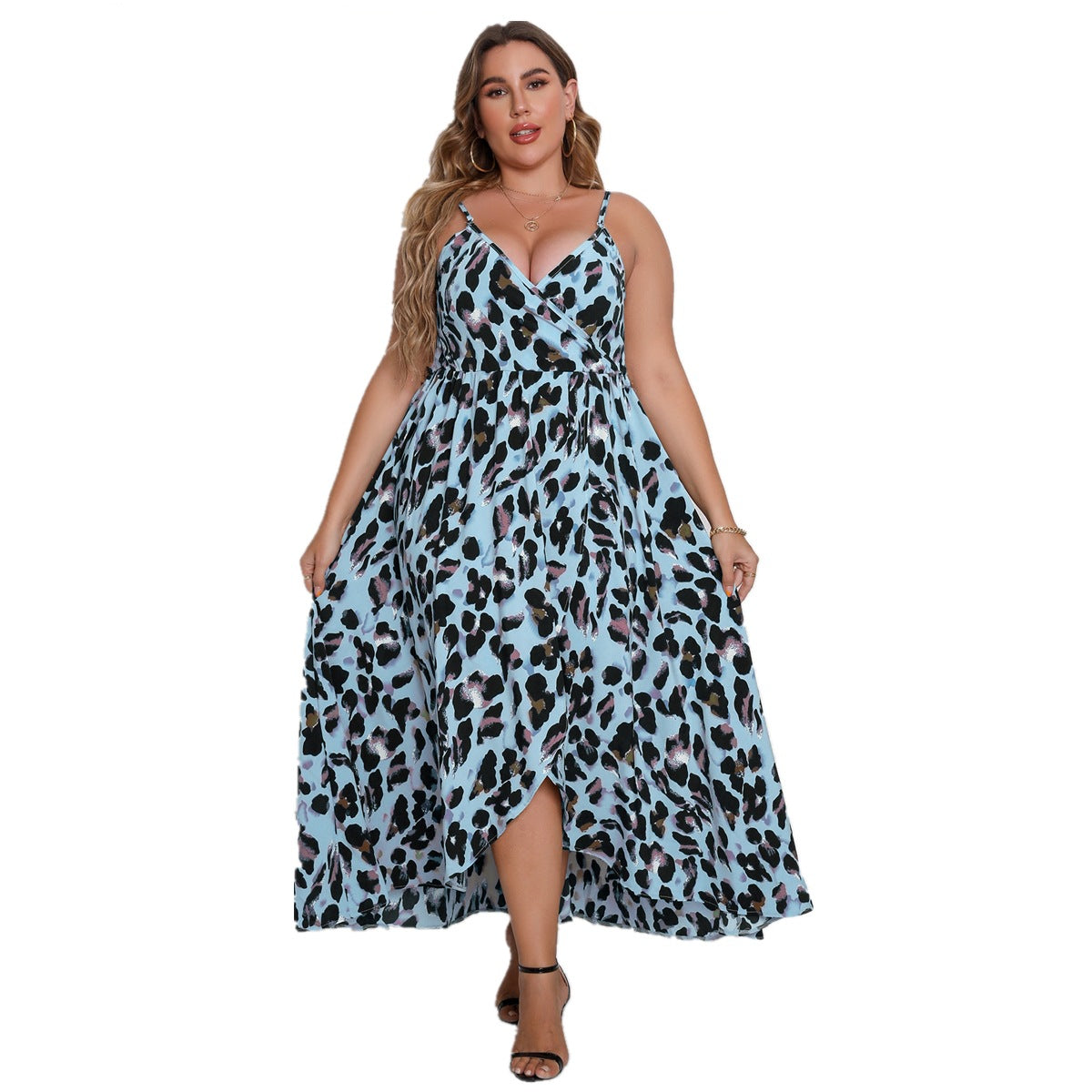 Vestido con estampado de leopardo y tirantes con cuello en V para mujer