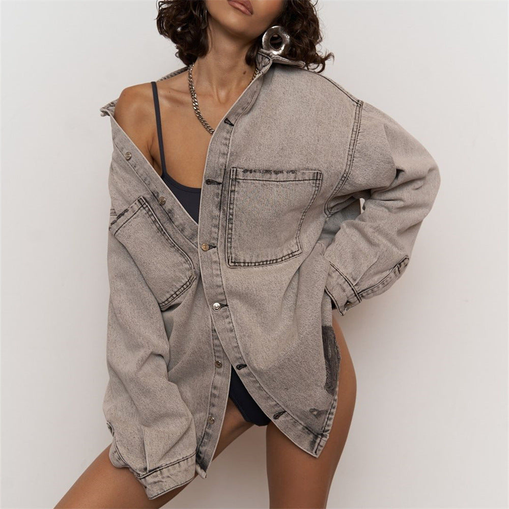 Chemise en jean femme lettres de mode de rue