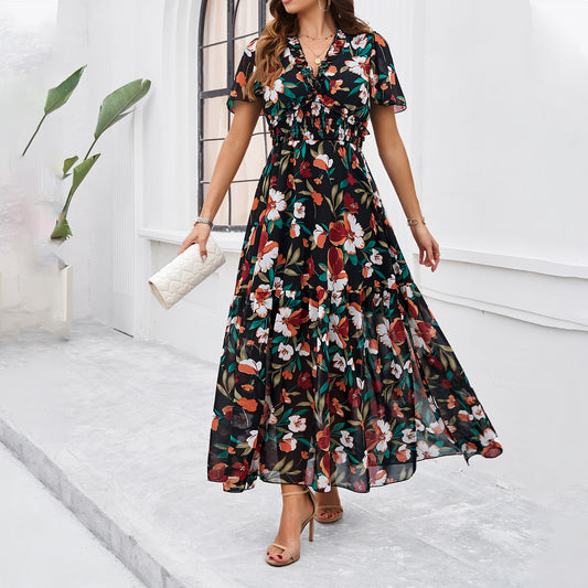 Temperament Leisure Printed Waist-controlled Dress