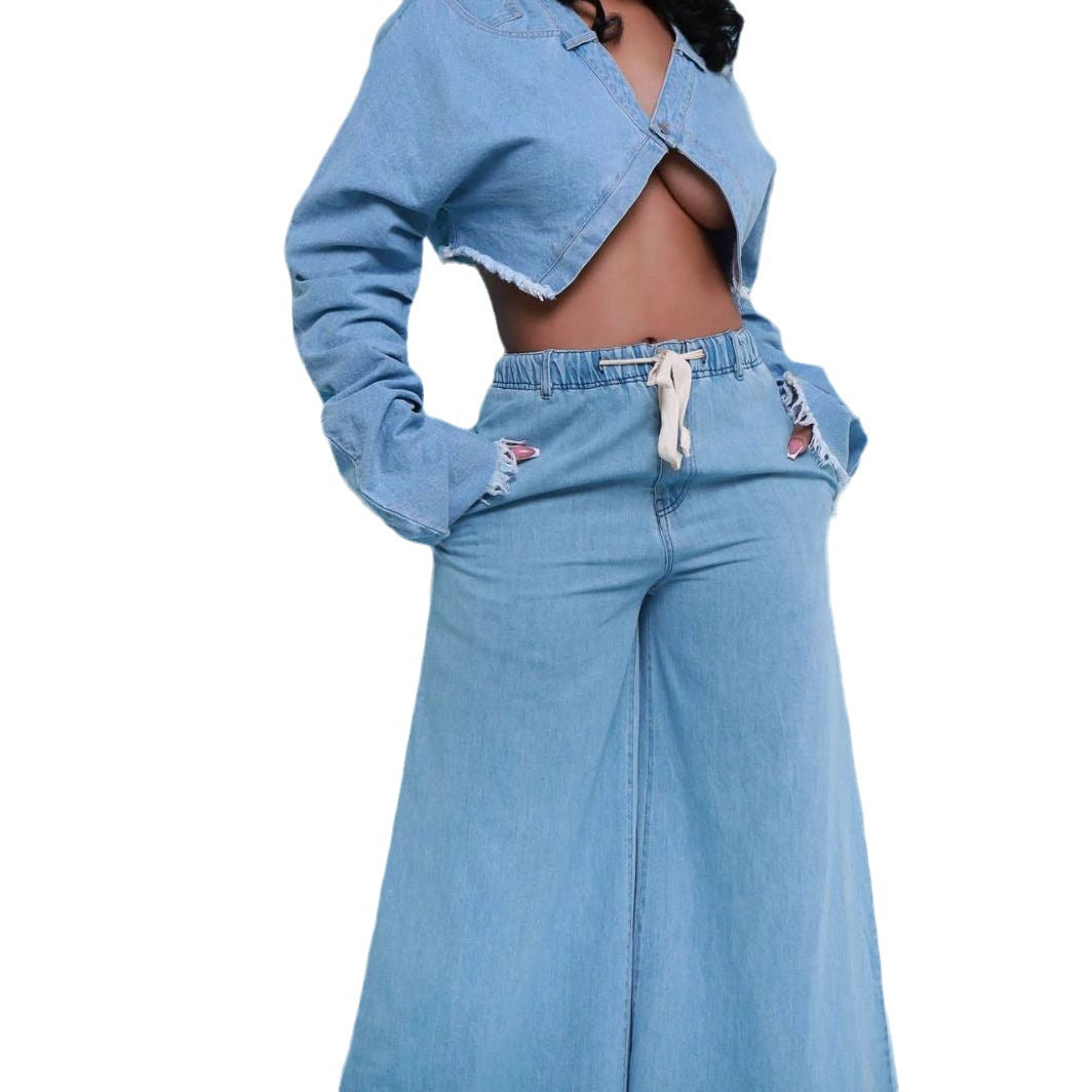 Casual Loose Denim Suit Two-piece Women's Clothing