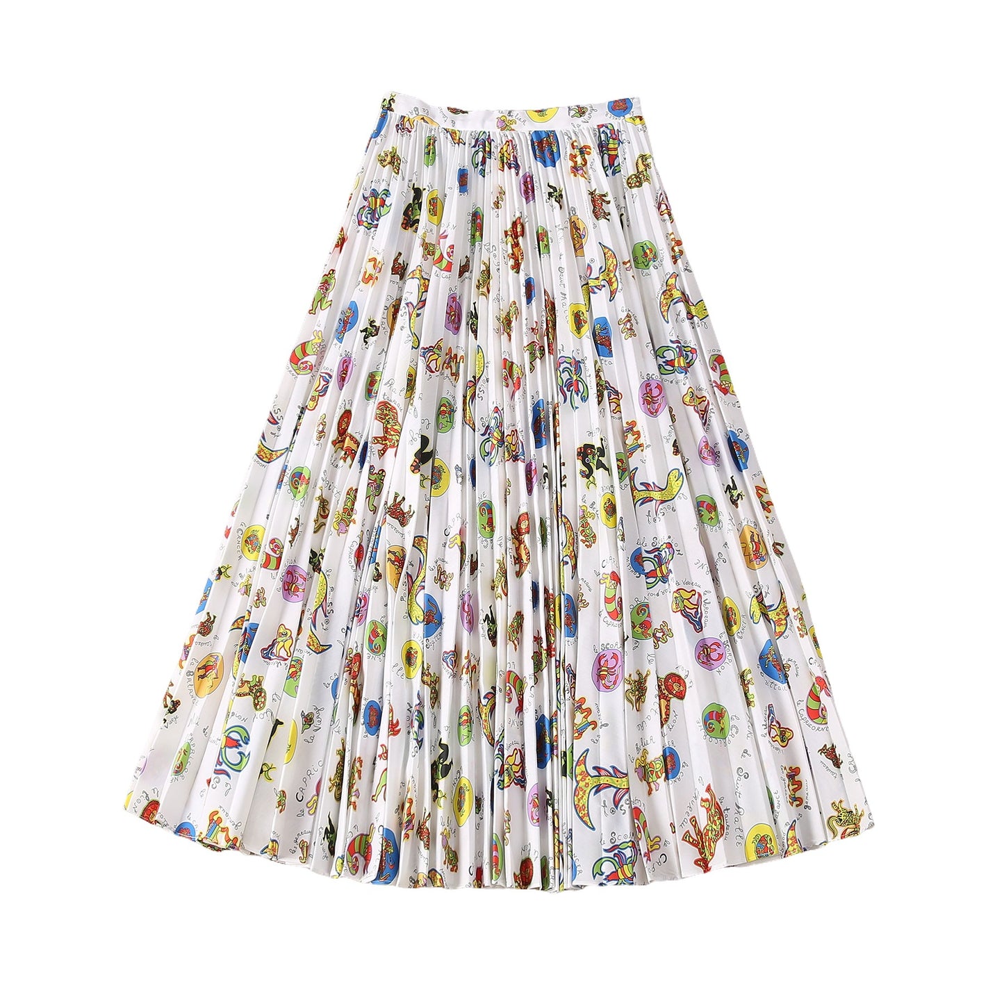 Twelve Constellation Printed Cotton Pleated Skirt