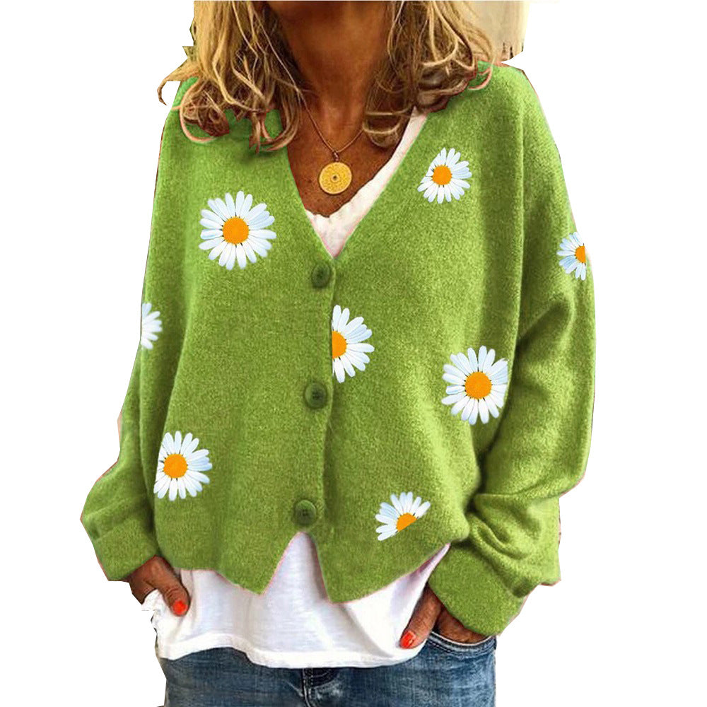 Women's Knitted Sweater Single-breasted King Whyte Embroidered Coat Sweater