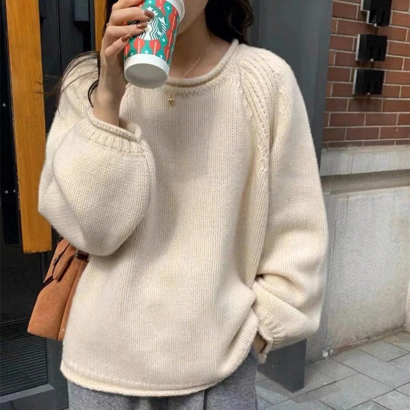 Autumn And Winter Curling Design Solid Color Sweater