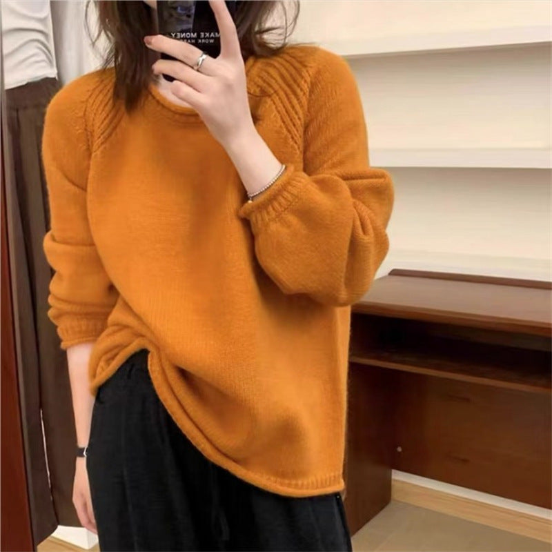 Autumn And Winter Curling Design Solid Color Sweater