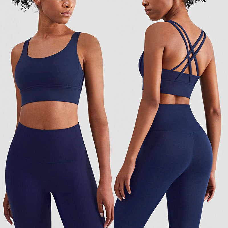 Two-piece Yoga Suit Cross Backless Bra