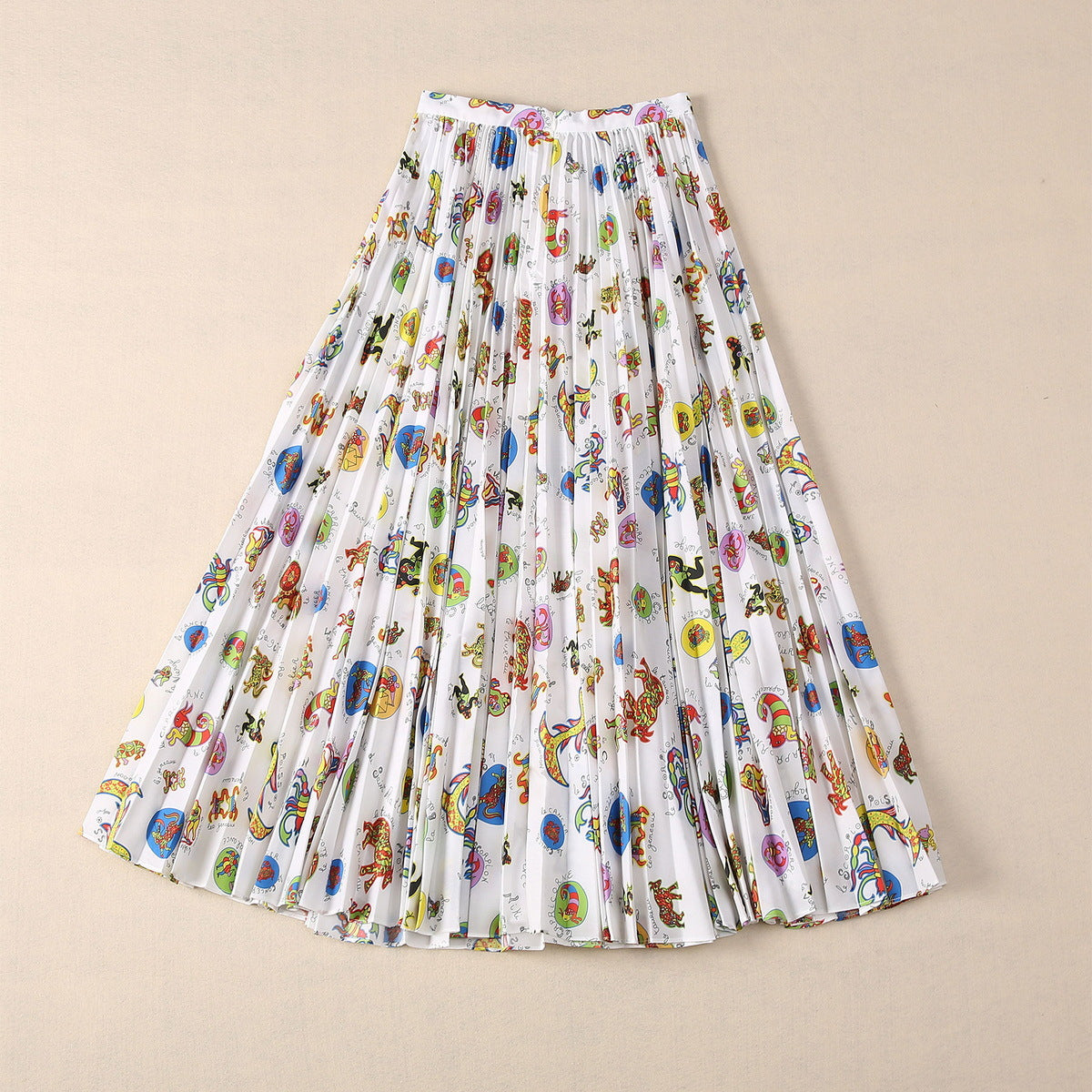 Twelve Constellation Printed Cotton Pleated Skirt