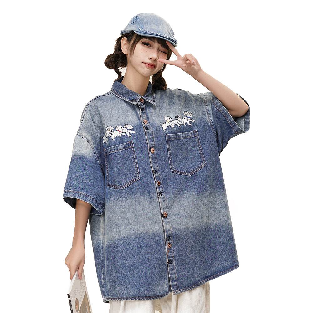 Tie-dye Gradient Denim Shirt Summer