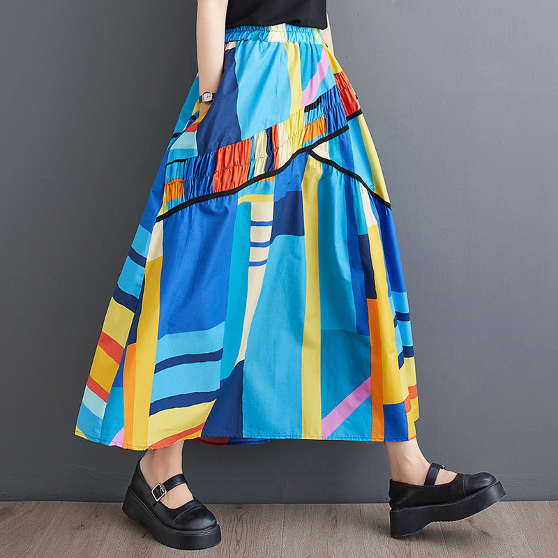 Fashion Casual Pure Cotton Contrast-color Versatile Slimming Loose Skirt