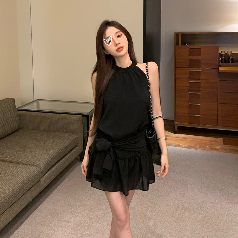 Chiffon Halterneck Vest Backless Short Skirt