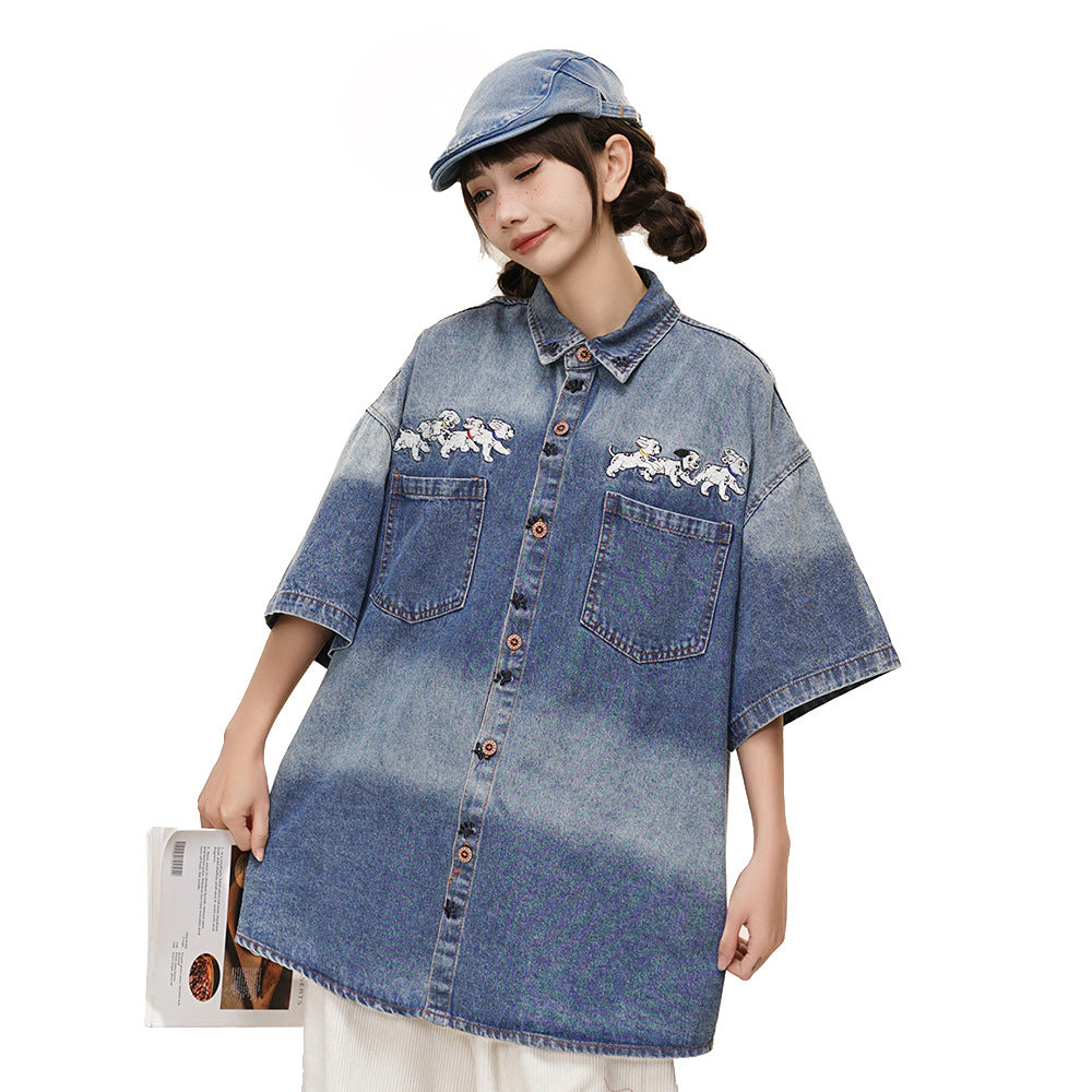 Tie-dye Gradient Denim Shirt Summer