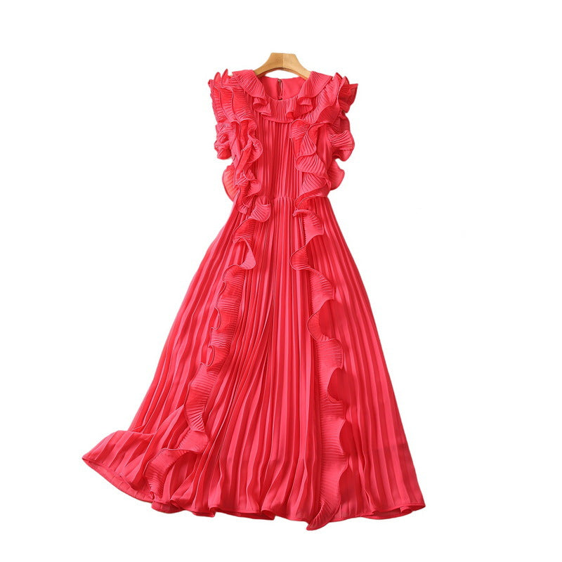 Wave Ruffled Heavy Industry Pleated Strip Pleated Puffy Dress