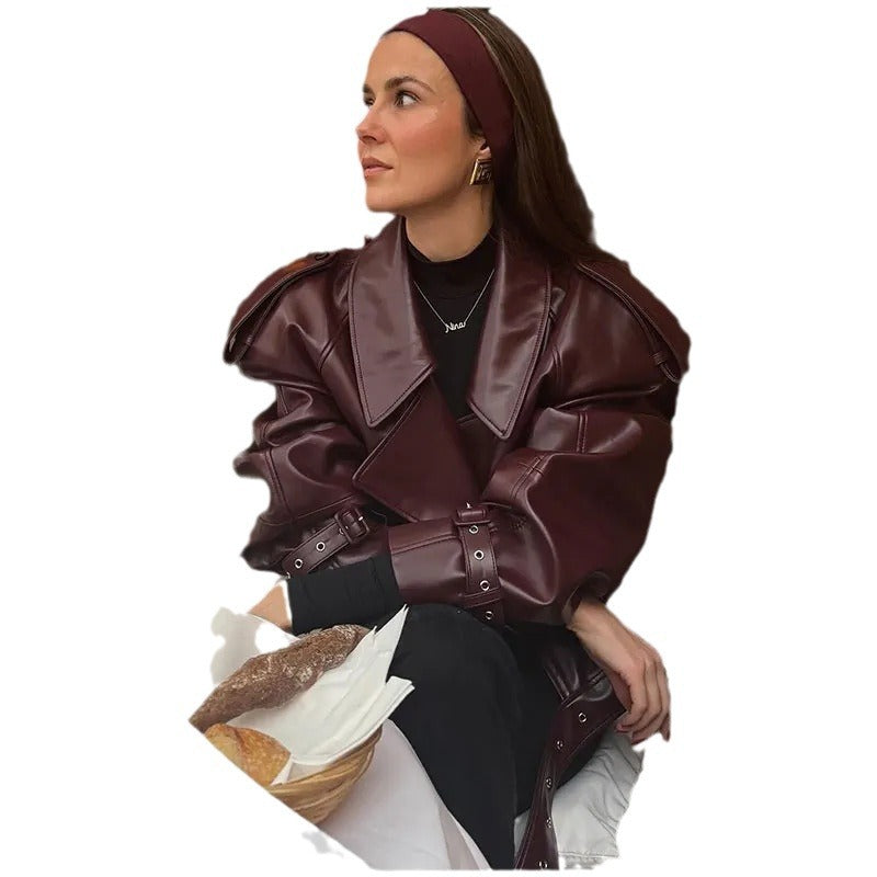 Women's Leather Jacket Street PU Lapel Adjustable