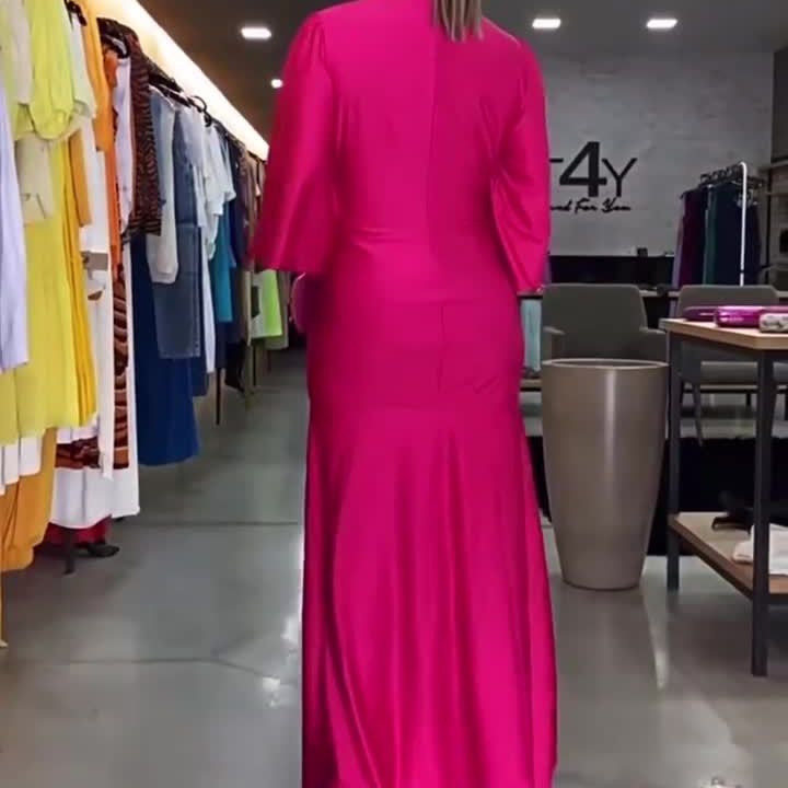 Robe ample plissée à col en v, mode européenne et américaine, couleur unie