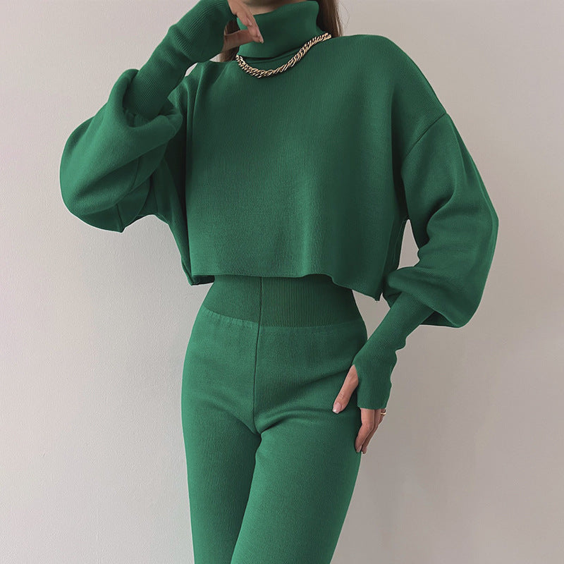 Autumn And Winter New European And American Turtleneck Loose Long Sleeve Top Female Casual Fashion Set