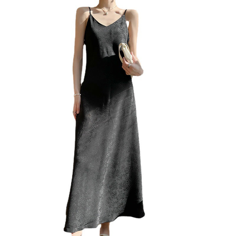 Acetate Satin Sling Dress Women's V-neck