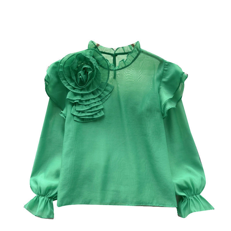 Sweet Ruffled Collar Pullover Puff Sleeve Chiffon Shirt