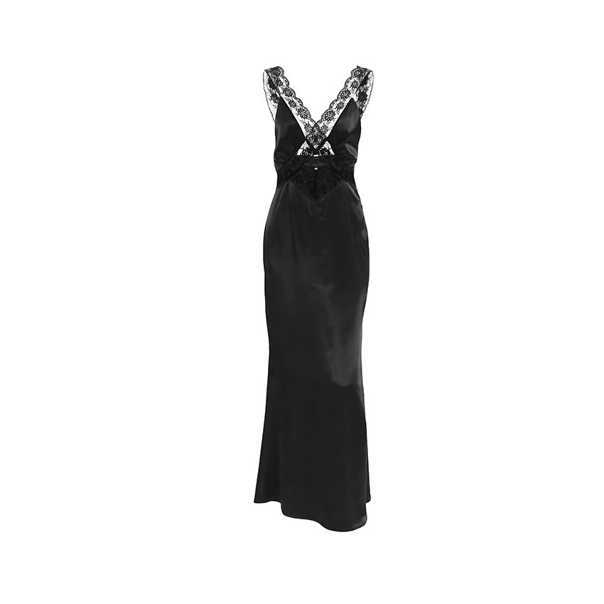 Women's Lace Splicing Sling Long Dress