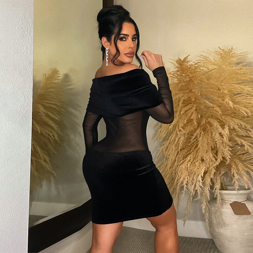 Women's Mesh See-through Long Sleeve Dress