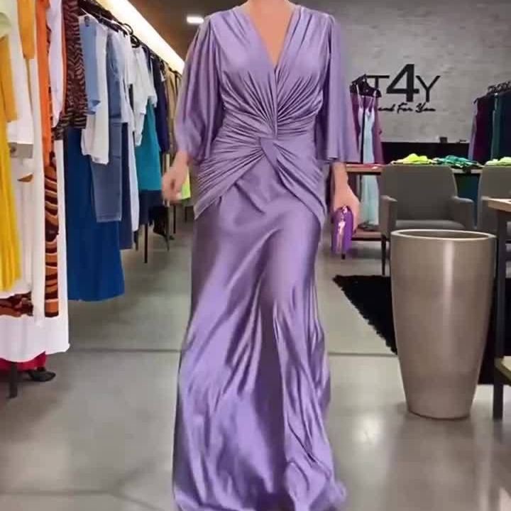 Robe ample plissée à col en v, mode européenne et américaine, couleur unie