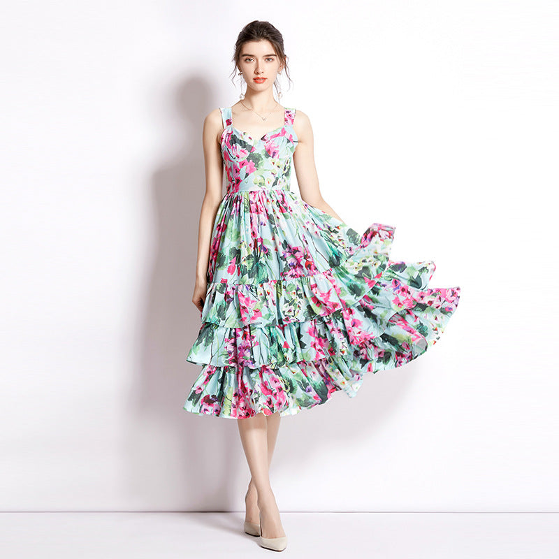 Cake Skirt Printing Slip Dress