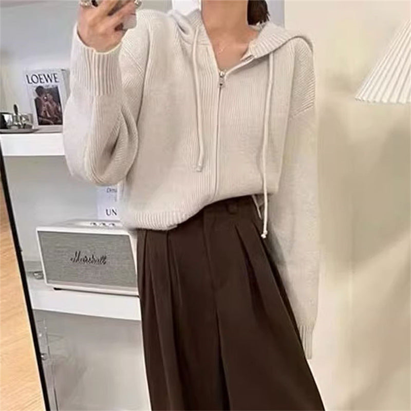 Pull à capuche avec fermeture éclair pour femme