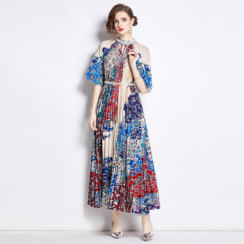 A- Line Gradient Printing Large Swing Dress