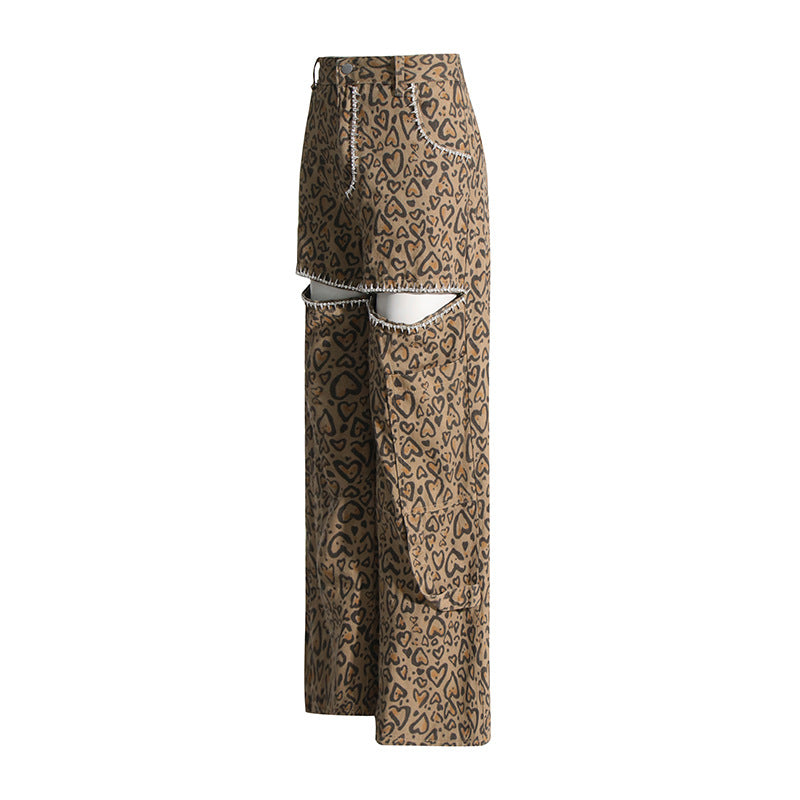 Women's Leopard Hollow Retro Jeans