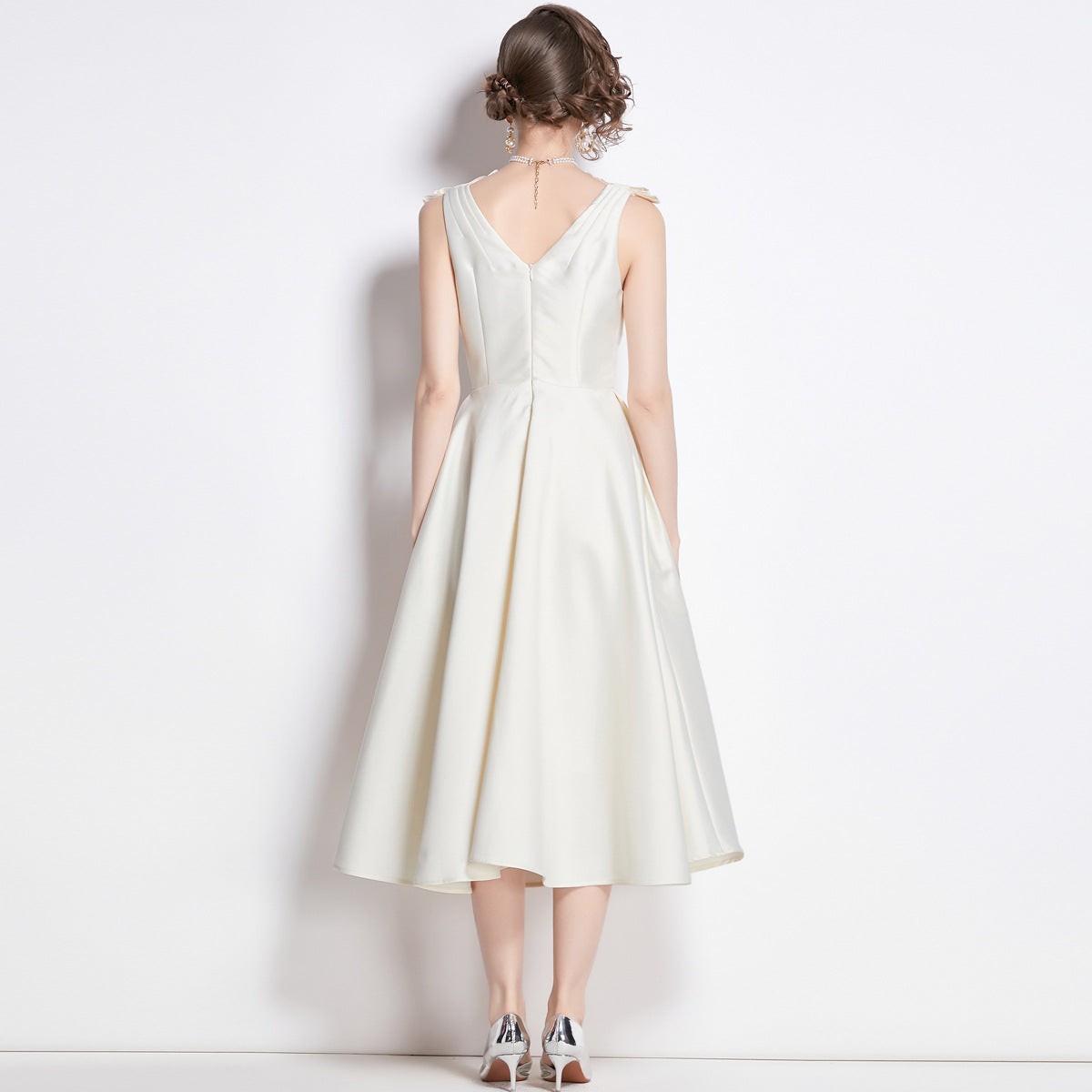 Vintage French Hepburn Style Cream Satin Dress