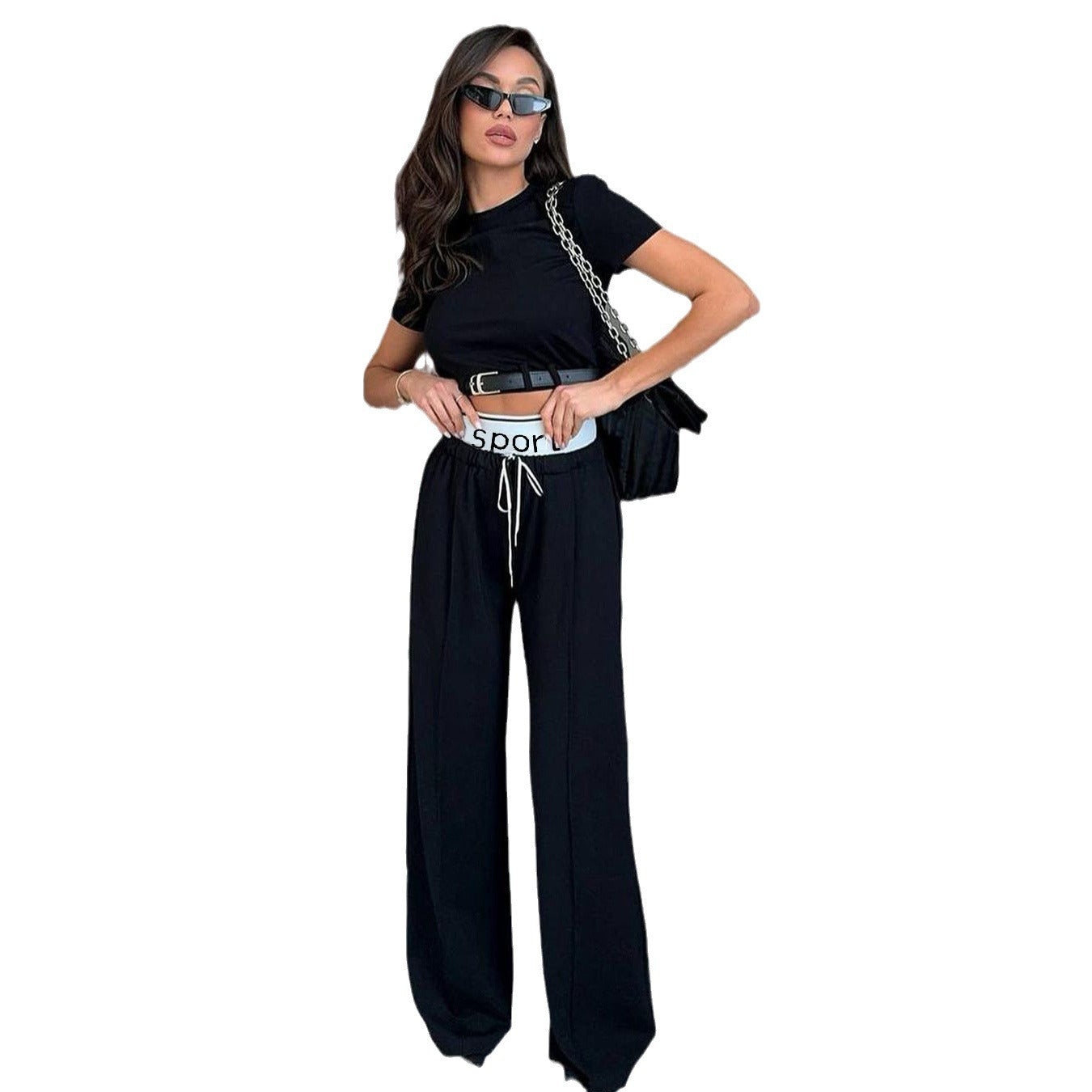 Top Double Waist Sweatpants Two-piece Set