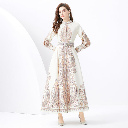 Vintage Court Style Printed Dress Women