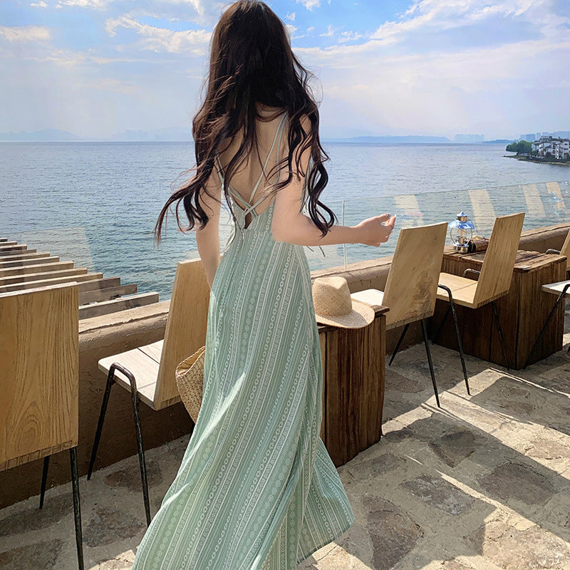 Robe à imprimé vert clair de style vacances