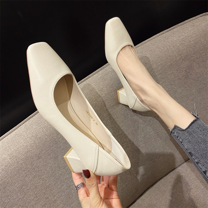 Chunky Heel Commuter Shallow Mouth Pumps Women's Fashion