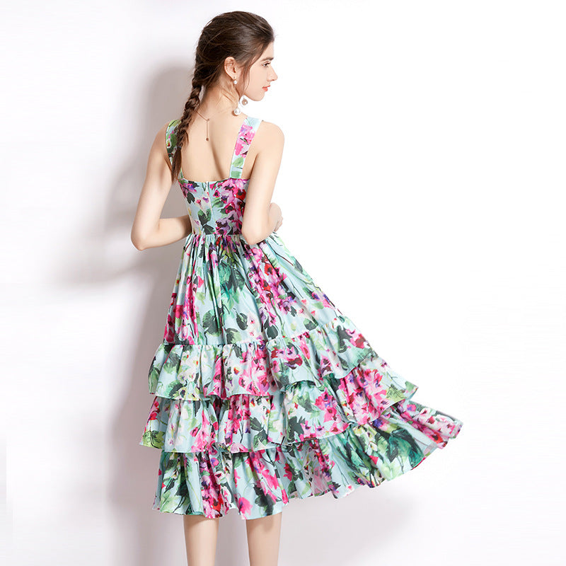 Cake Skirt Printing Slip Dress