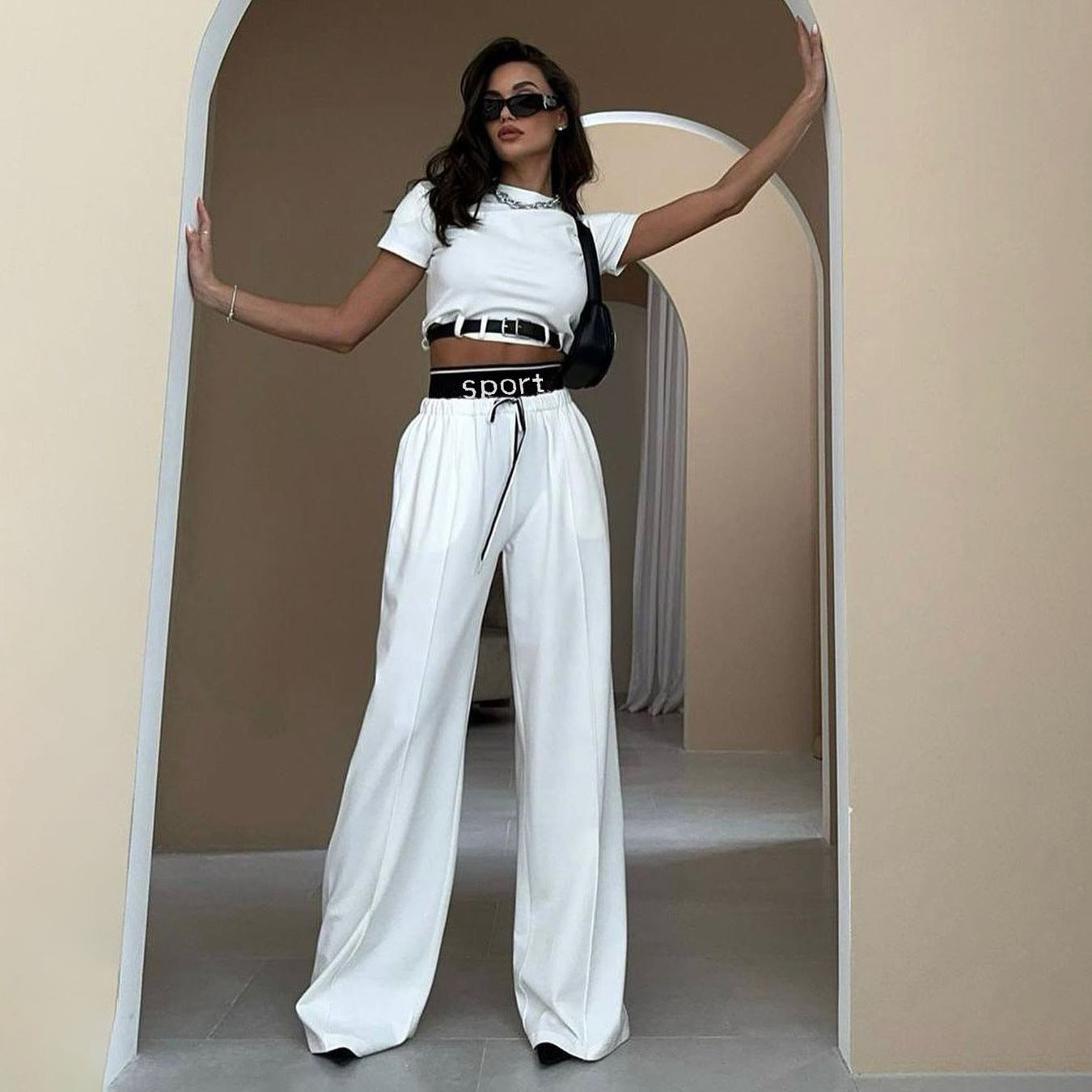 Top Double Waist Sweatpants Two-piece Set