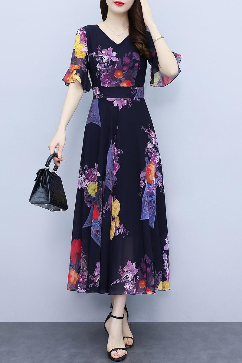 Fashion High Waist Short Sleeve Temperament Slimming Youthful-looking Waist-tight Fairlady Dress