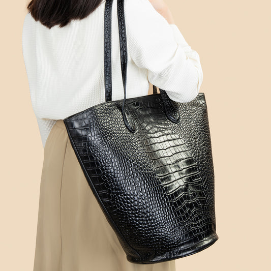 Crocodile Pattern Women's Tote Large Capacity Cylinder Advanced Sense