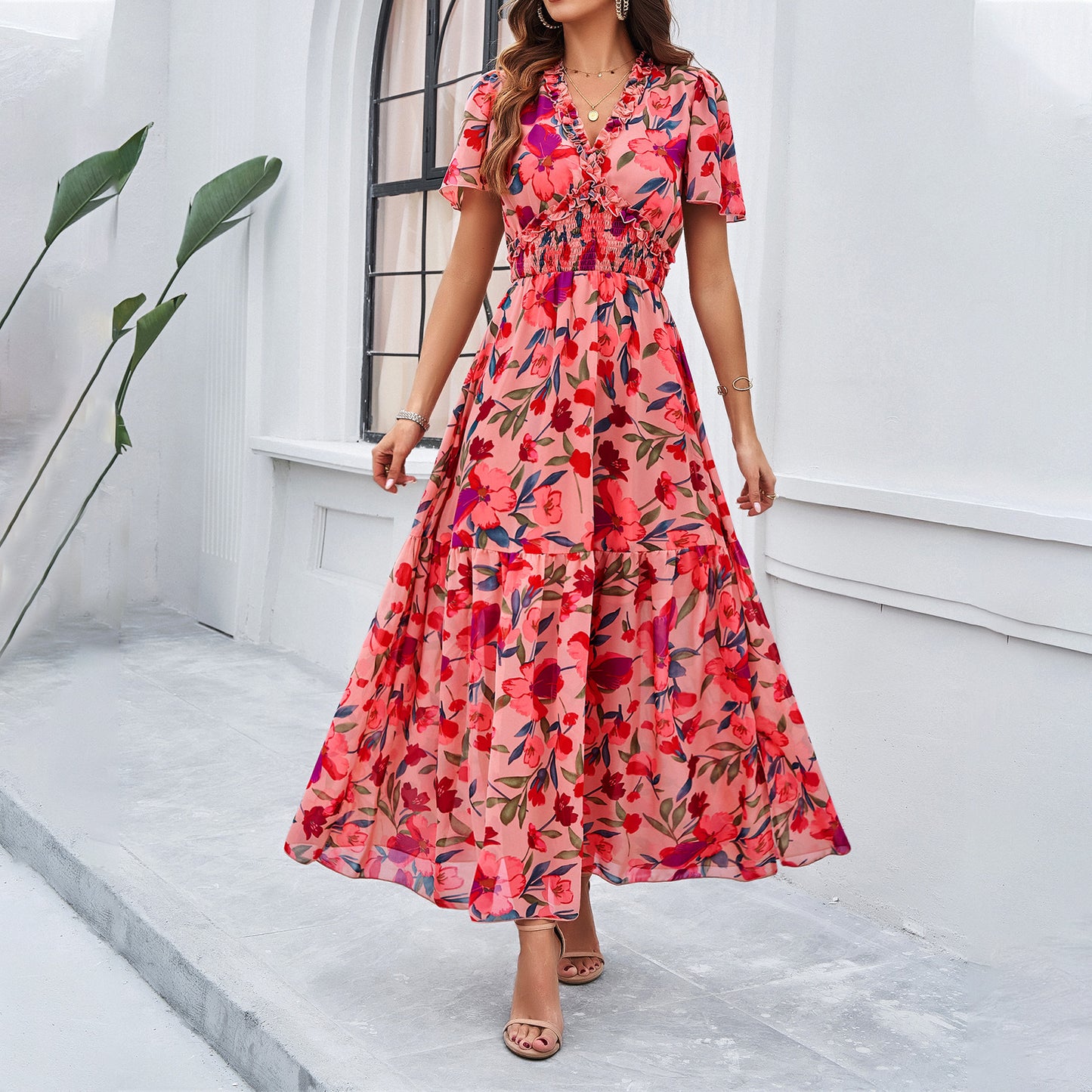 Temperament Leisure Printed Waist-controlled Dress