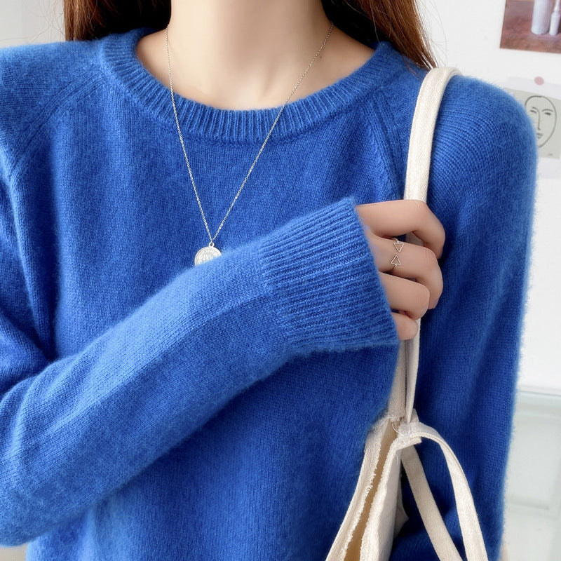 Women's Fashionable Simple Solid Color Round Neck Sweater