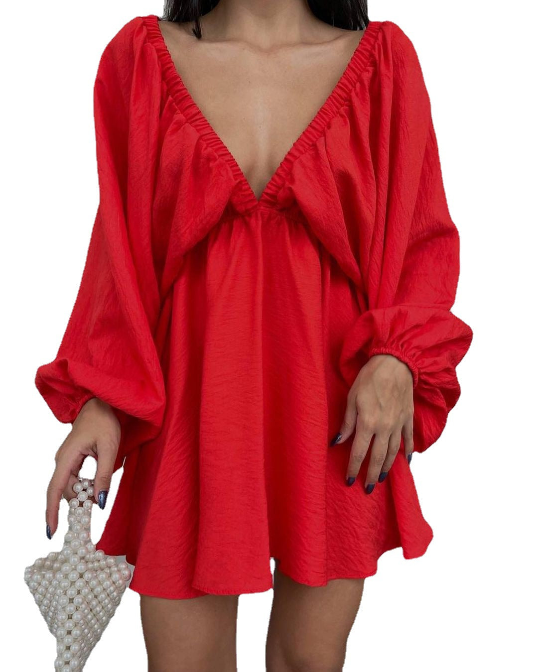 Women's Lantern Sleeve V-neck Dress