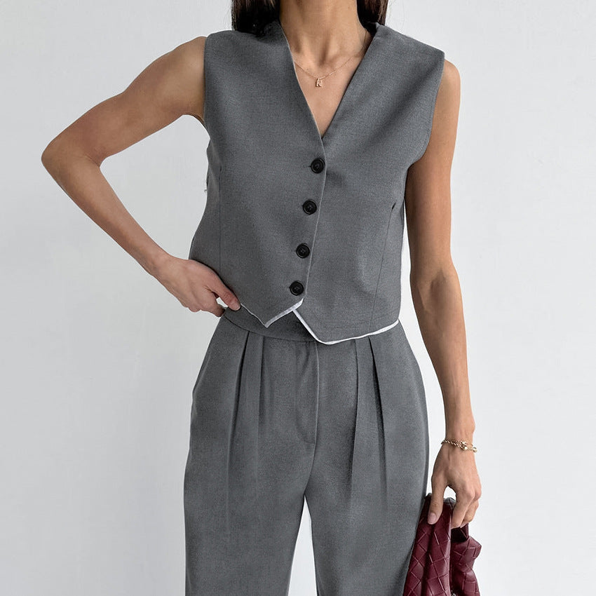 Women's Contrast Color Suit Vest And Trousers Two-piece Suit