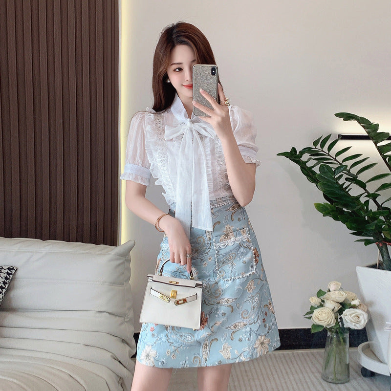 Tied Lotus Leaf Shirt Stitching Fake Two-piece Waist Slimming Temperament Dress