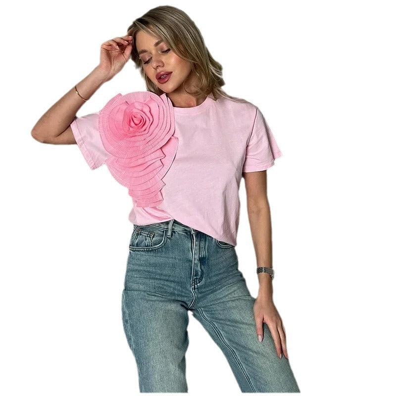 T-shirt Femme Elégant Col Rond Fleur 3D