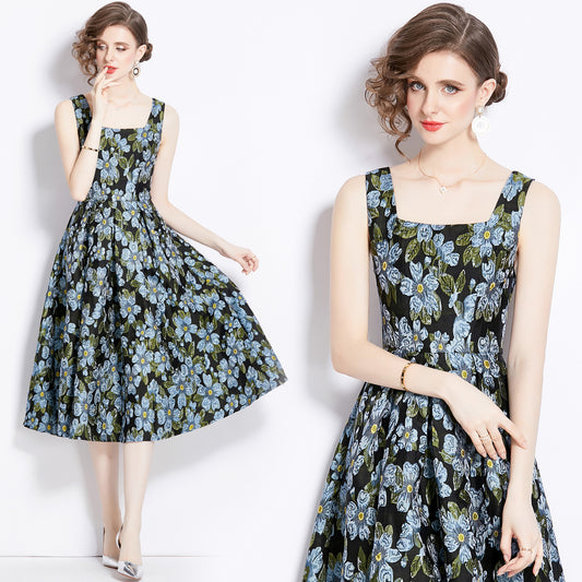 A- Line Large Hem Jacquard Dress Summer