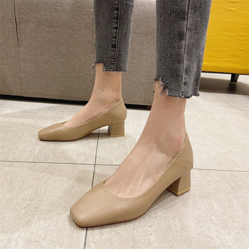 Chunky Heel Commuter Shallow Mouth Pumps Women's Fashion