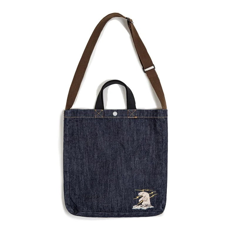 Sac à bandoulière portable de grande capacité en denim rétro américain