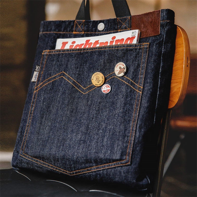 Sac à bandoulière portable de grande capacité en denim rétro américain